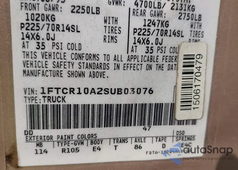 1995 Ford Ranger from USA, damaged, VIN 1FTCR10A2SUB03076